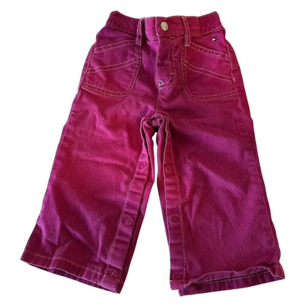 Tommy Hilfiger Vintage Y2K Baby Girl‎ Wide Leg Pink Jeans Size 12-18 Months Snap